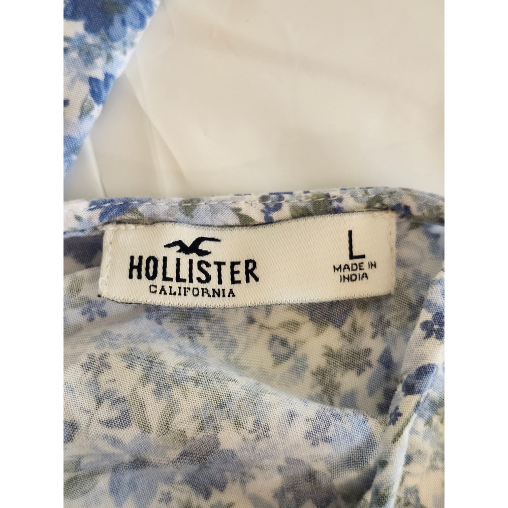Hollister Blue Floral Babydoll Top Women's Large Cottagecore Puff Sleeve Peplum - Picture 8 of 12